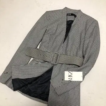 새상품 ZARA 하운드투스 패턴 노카라 벨트 포함 깔끔한 자켓 사이즈 M