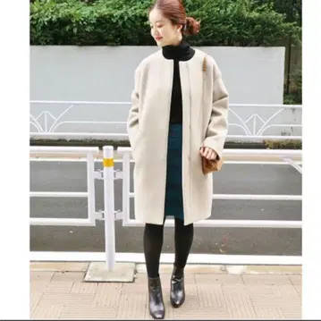 IENA 램스울 노카라 롱 코트 38 사이즈