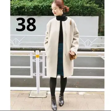 IENA 램스울 노카라 롱 코트 38 사이즈