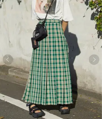 체크 플리츠 스커트 그린