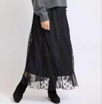[ 새상품 ] IENA 트리밍 레이스 스커트 블랙 36