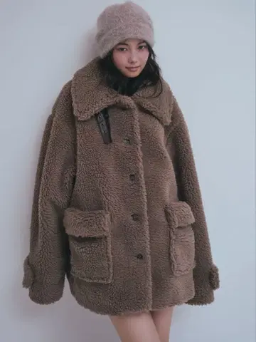 andequal stand neck boa coat brown