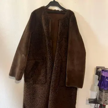 브라운 플리스 롱 코트