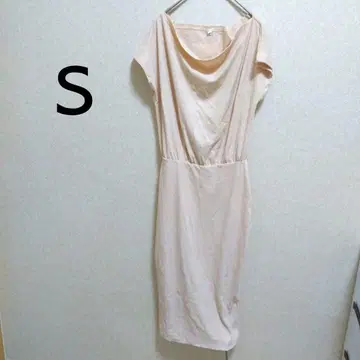 베이지 드레이프 디자인 반팔 원피스 S 사이즈