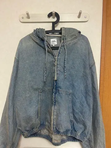 ZARA 데님 지퍼 후드티 빈티지 가공