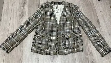 ZARA 체크 무늬 노카라 자켓 S