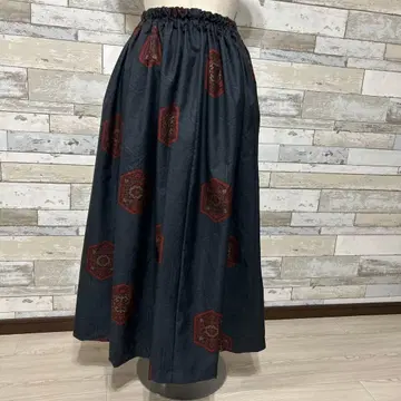 오시마 명주 네이비 팔각형 무늬 롱 스커트