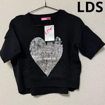 레어 LDS 블랙 니트 반팔 니트 하트 프린트 택 포함 미사용 새상품
