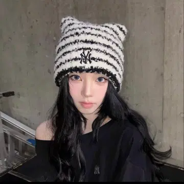 한국 MLB 카리나 TWS 피크 고양이 귀 먀옹 비니 니트 모자