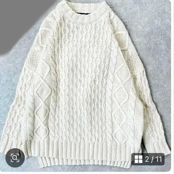 새상품급 마이카앤딜/부드러운 캐시미어 혼방 아란 케이블 니트 아이보리