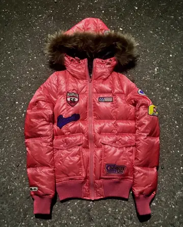 archive 헤이세이 갸루 y2k 퍼 달린 핑크 다운 자켓