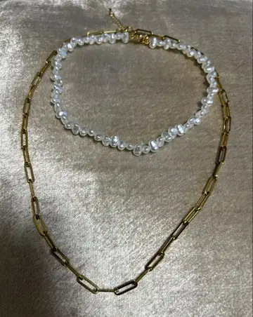 펄과 골드 체인 목걸이 2개 세트