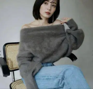 anuans 라쿤 폭스 오프숄더 니트 풀오버 차콜 그레이