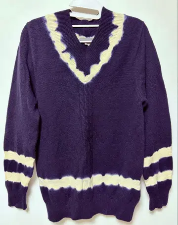 COMMERCIALISM 네이비/화이트 V넥 스웨터 남성용 ( L )