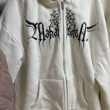 스파이더 웹 프린트 화이트 후드티