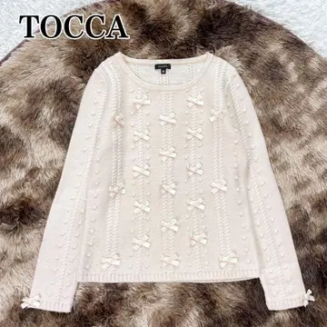TOCCA 토카 핑크 베이지 리본 니트 M 케이블 니트