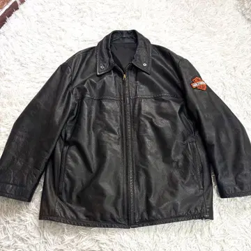 고품질 빅 로고 자수 할리데이비슨 L 가죽 라이더 자켓 블랙