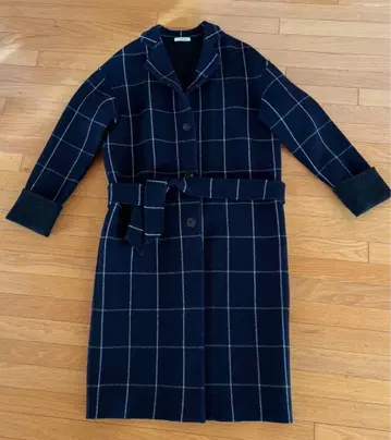 [LARDINI] 네이비 체크 무늬 롱 코트