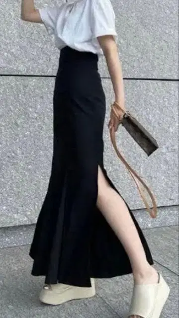 릴루 머메이드 스커트 체크 무늬 롱 스커트 슬릿