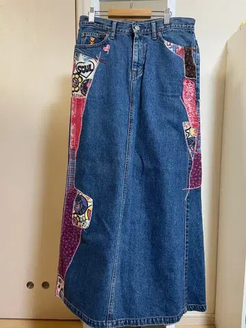 HYSTERIC GLAMOUR 패치워크 디자인 데님 롱 스커트