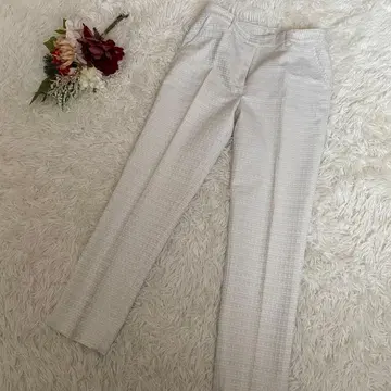 [ HANAE MORI/하나에모리 ] 화이트 체크 무늬 슬랙스(38)