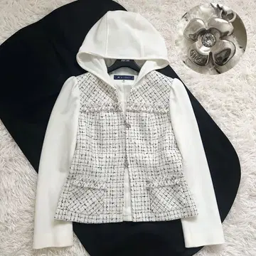 엠즈 그레이시 트위드 울 후드티 화이트 M 까멜리아 더블 지퍼