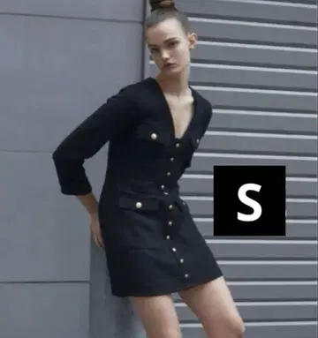 [ ZARA ] 트위드 미니 원피스 골드 버튼 포함