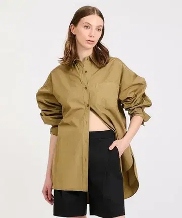 에스트네이션 올리브 염색 코튼 긴팔 셔츠