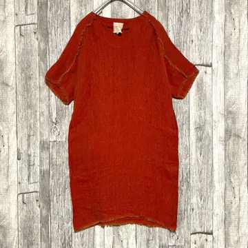 시빌라 sybilla [새상품급] 린넨 반팔 원피스 오렌지 프린지