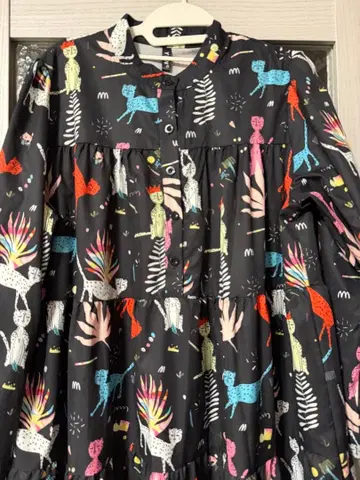 동물 패턴 긴팔 셔츠 원피스 블랙 롱 기장