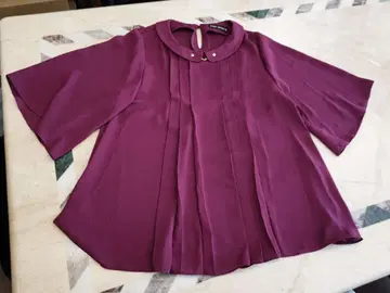 MARY QUANT 와인 레드 플레어 블라우스 반팔 빈티지풍