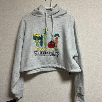 WORLD INDUSTRIES/숏 기장 후드티 크롭 기장 그레이 L