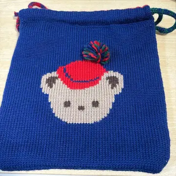 Familiar 손뜨개질 복조리 파랑 곰 얼굴