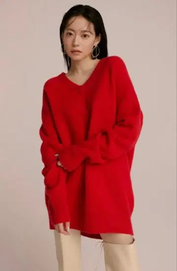 스나이델 울 V넥 니트 미니 원피스