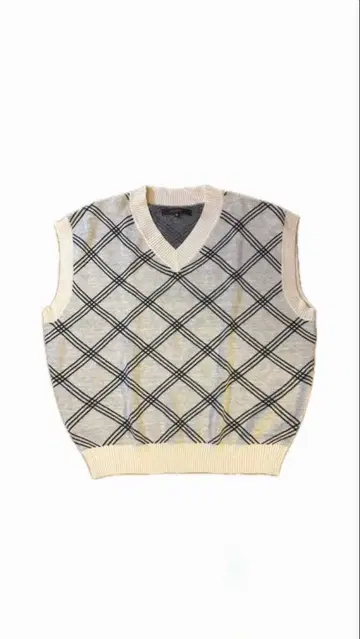 FULL GLOW 아이보리 체크 무늬 니트 베스트