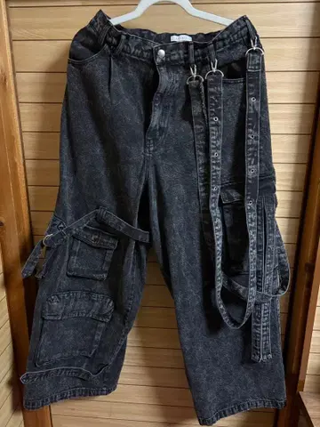 블랙 카고 팬츠 서스펜더 포함