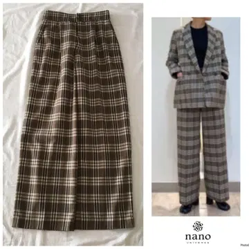 나노 유니버스 [세탁 가능] 턱 배색 체크 와이드 팬츠