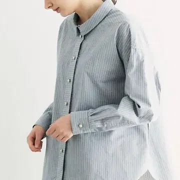 MAGALI 마가리 코튼 린넨 스몰 칼라 블라우스 스트라이프 블루