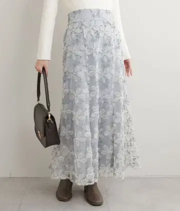 길이 조절 가능한 3D 플라워 레이스 스커트 블루