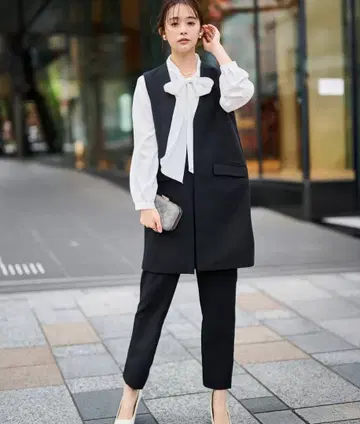 RANAN 주름 방지/항균 방취 노카라 롱베스트 셋업 블랙