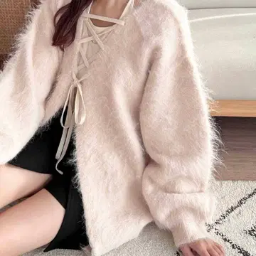 [ apres jour clair ] 샤기 레이스업 니트 가디건