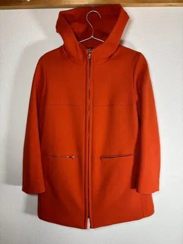 새상품급 투모로우랜드 캐시미어 혼방 후드 울 코트 풀 집업 오렌지 38
