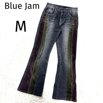 Blue Jam 절개 플레어 데님 스터드 Y2K 그런지 테크 계열 M