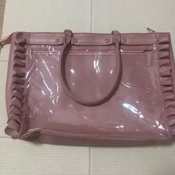 이타백 자카마트 A3 하트 버클 인조 가죽 프릴 토트백 핑크