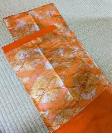 오렌지 계열 기하학 패턴 후쿠로 오비와 허리띠, 오비 장식 천