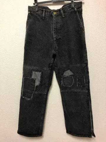 kyou 블랙 패치워크 데님 팬츠