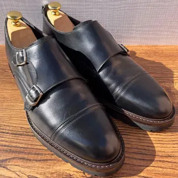 [새상품급] WH 더블 몽크 스트랩 US8.5 블랙 가죽 신발