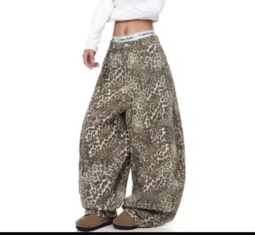와이드 팬츠 레오파드 무늬 Y2K 스트릿 레오파드 무늬 와이드 팬츠