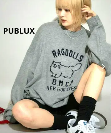 PUBLUX/보헤미안 찹 러그돌 캣 자카드 니트 L 사이즈