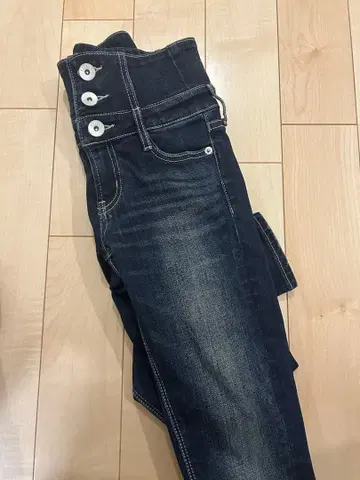 [ TINY ] 하이웨스트 허리 크로스 스키니 데님 팬츠